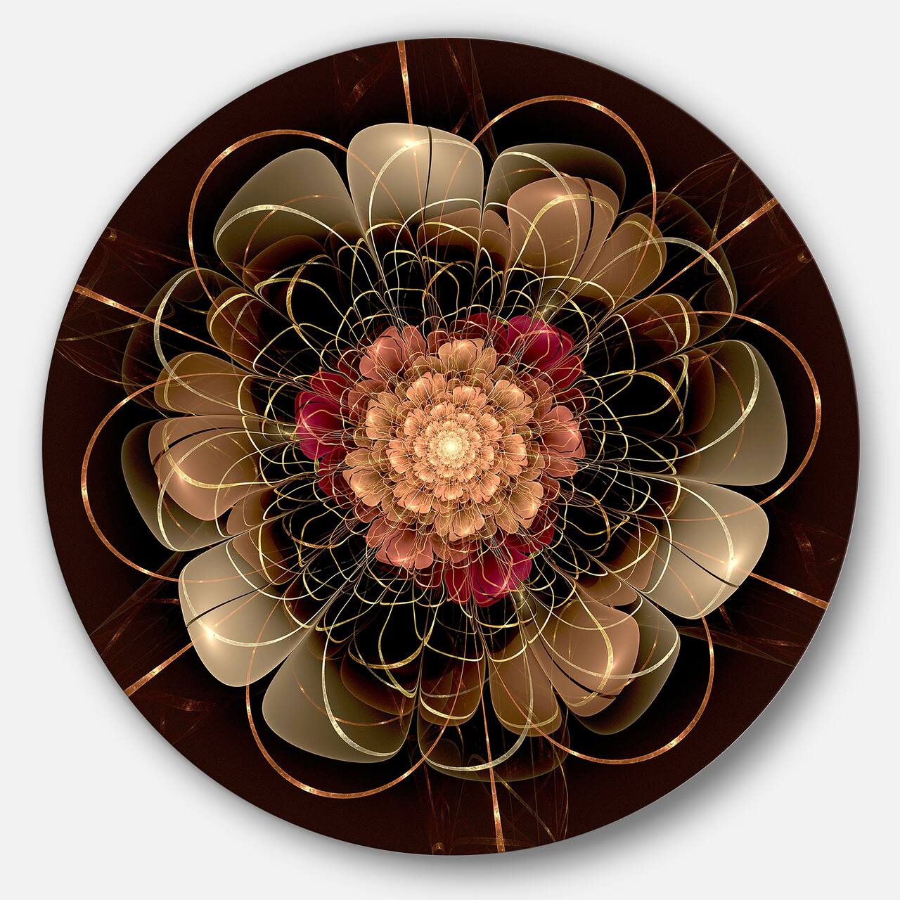 Designart - Dark Gold Red Fractal Flower Pattern' Extra Large Floral Wall Art